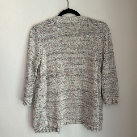 J. JILL Knit Two Piece v-neck tank short sleeve sweater set cream multi Petite M - Picture 12 of 13